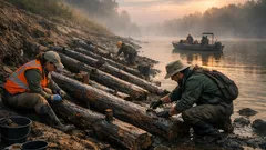 Archaeologists uncover a massive 16th-century wooden river pier beneath Russia’s Volkhov River bank